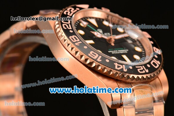 Rolex GMT-Master II Oyster Perpetual Swiss ETA 2836 Automatic Movement Full Rose Gold with Black Bezel and Black Dial - Click Image to Close